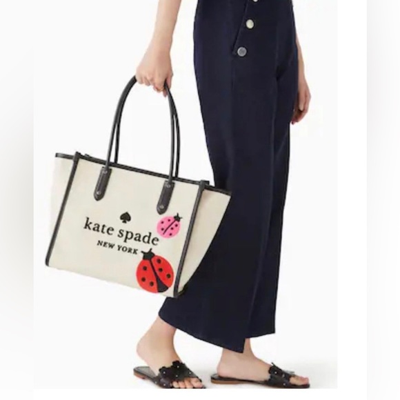 Kate Spade New York NWT ELLA LADYBUG TOTE BAG- Canvas w/Pebble Leather Trim - Picture 12 of 17
